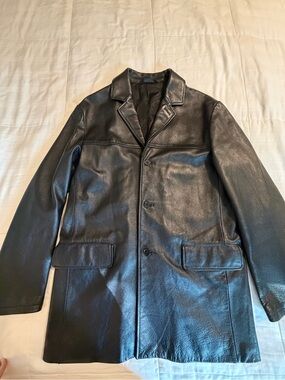 Vintage DKNY Black Leather Biker Jacket City Minimalist Chic Size M